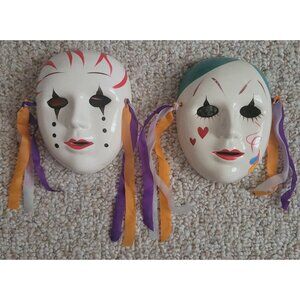 Vintage Handpainted Ceramic Mardi Gras Mask Harlequin Decor Wall Hanging Clown